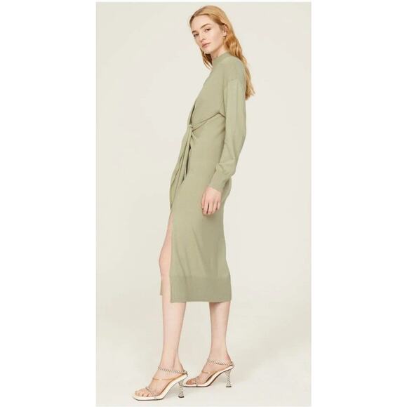 Rent the runway sz small jonathan simkhai green grey hope wrap sweater dress - Picture 3 of 4